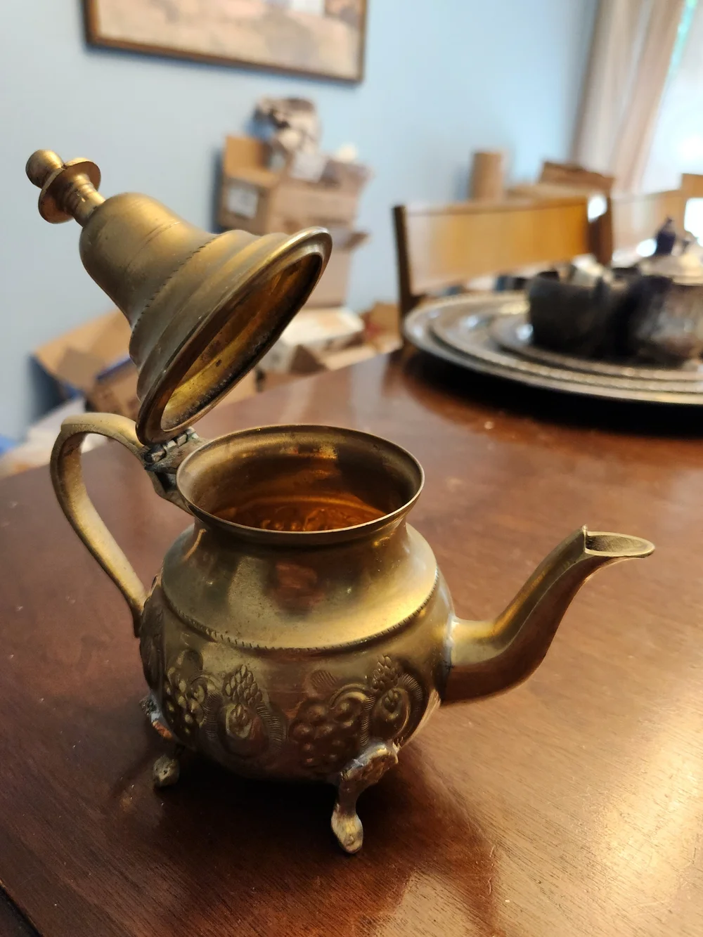Source Unknown Brass-Tone Decorative Teapot with Embossed Floral Motif